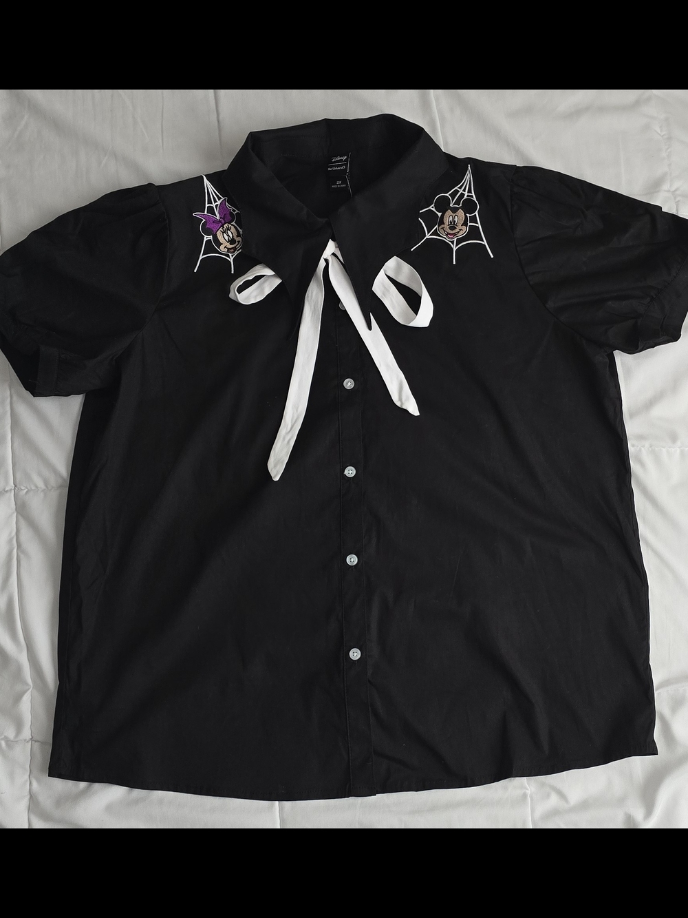 Her Universe - Disney's Minnie & Mickey Mouse Spiderweb Blouse with White Bow